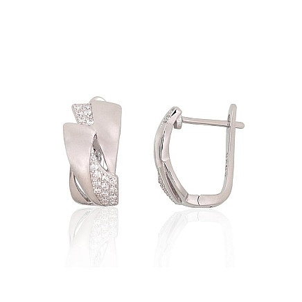 English lock,  - Silver earrings with english lock, 5.1 g, Silver 925 fineness, Rhodium (Plating), Zirkons