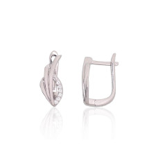 Silver earrings with 'english' lock, 2.6 g, Silver 925 fineness, Rhodium (Plating), Zirkons