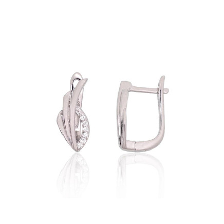 English lock,  - Silver earrings with english lock, 2.8 g, Silver 925 fineness, Rhodium (Plating), Zirkons