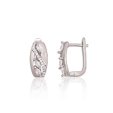 Серебряные серьги на английском замке, 3.8 g, Серебро 925 проба, родий (покрытие), Цирконы
