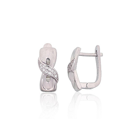English lock,  - Silver earrings with english lock, 4 g, Silver 925 fineness, Rhodium (Plating), Zirkons