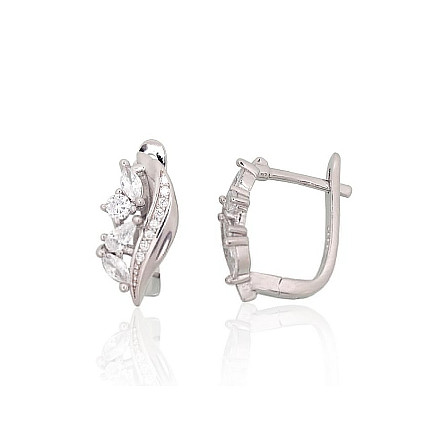 English lock,  - Silver earrings with english lock, Silver 925 fineness, Rhodium (Plating), Zirkons