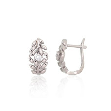 Silver earrings with 'english' lock, 3.8 g, Silver 925 fineness, Rhodium (Plating), Zirkons