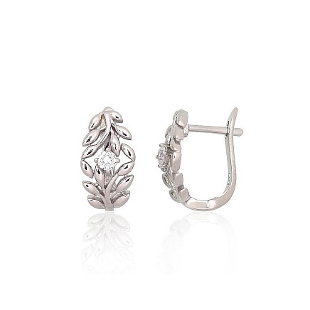 English lock,  - Silver earrings with english lock, 3.8 g, Silver 925 fineness, Rhodium (Plating), Zirkons