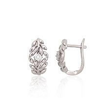 Silver earrings with 'english' lock, 3.9 g, Silver 925 fineness, Rhodium (Plating), Zirkons