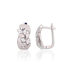 Silver earrings with 'english' lock, Silver 925 fineness, Rhodium (Plating), Zirkons