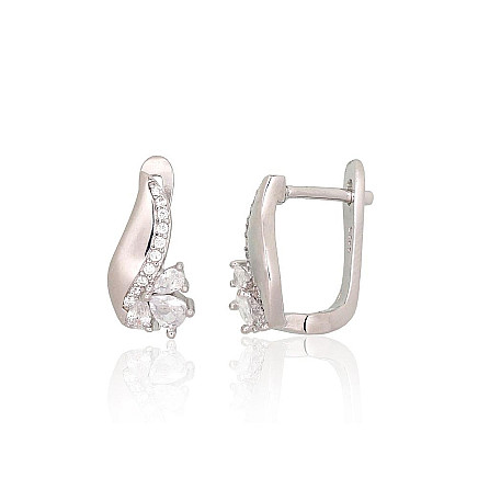 English lock,  - Silver earrings with english lock, 3.5 g, Silver 925 fineness, Rhodium (Plating), Zirkons