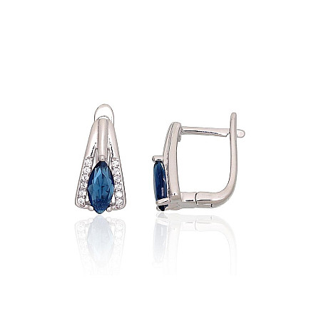 English lock,  - Silver earrings with english lock, 3.4 g, Silver 925 fineness, Rhodium (Plating), Zirkons
