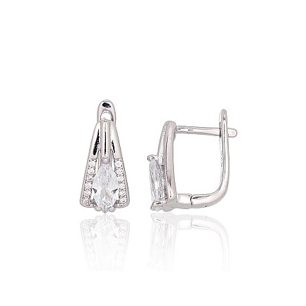 English lock,  - Silver earrings with english lock, 3.7 g, Silver 925 fineness, Rhodium (Plating), Zirkons