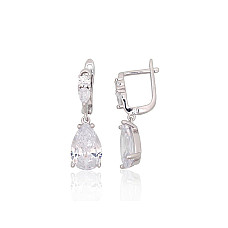 Silver earrings with 'english' lock, 4.9 g, Silver 925 fineness, Rhodium (Plating), Zirkons
