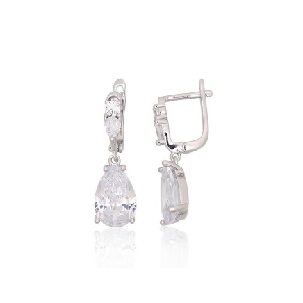 English lock,  - Silver earrings with english lock, 4.9 g, Silver 925 fineness, Rhodium (Plating), Zirkons