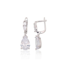 Silver earrings with 'english' lock, 5 g, Silver 925 fineness, Rhodium (Plating), Zirkons
