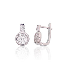 Silver earrings with 'english' lock, 3.4 g, Silver 925 fineness, Rhodium (Plating), Zirkons