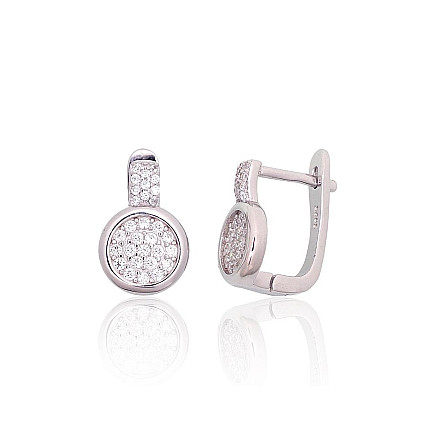 English lock,  - Silver earrings with english lock, 3.5 g, Silver 925 fineness, Rhodium (Plating), Zirkons
