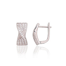 Silver earrings with 'english' lock, 4.3 g, Silver 925 fineness, Rhodium (Plating), Zirkons