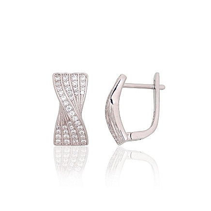 English lock,  - Silver earrings with english lock, 4.3 g, Silver 925 fineness, Rhodium (Plating), Zirkons