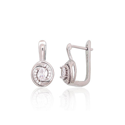 English lock,  - Silver earrings with english lock, Silver 925 fineness, Rhodium (Plating), Zirkons