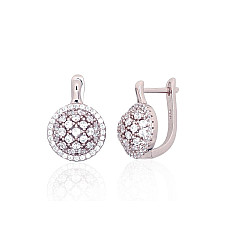 Silver earrings with 'english' lock, Silver 925 fineness, Rhodium (Plating), Zirkons