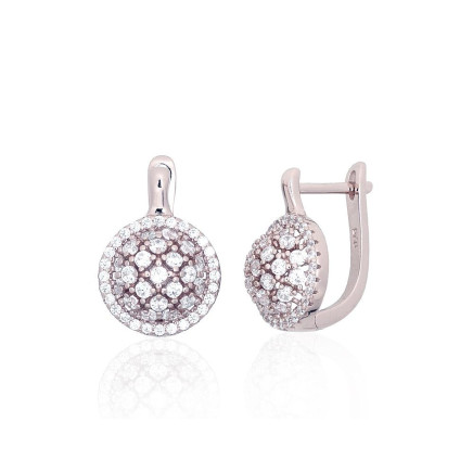 English lock,  - Silver earrings with english lock, Silver 925 fineness, Rhodium (Plating), Zirkons