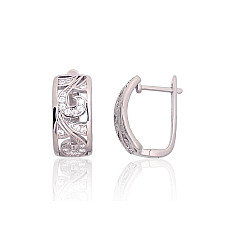 Серебряные серьги на английском замке, 5.2 g, Серебро 925 проба, родий (покрытие), Цирконы