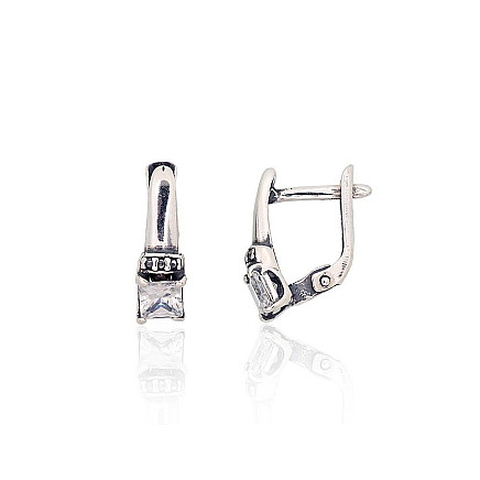 English lock,  - Silver earrings with english lock, 2 g, Silver 925 fineness, oxide (Plating), Zirkons