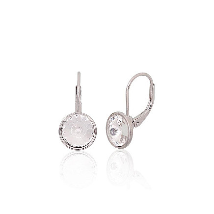 На английском замке,  - Серебряные серьги на английском замке, 2.9 g, Серебро 925 проба, родий (покрытие), Кристаллы