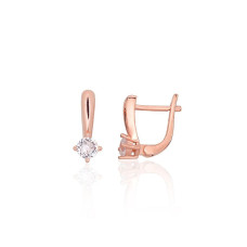 Silver earrings with 'english' lock, 2.4 g, Silver 925 fineness, red gold (Plating), Zirkons