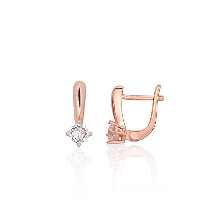 English lock,  - Silver earrings with english lock, 2.4 g, Silver 925 fineness, red gold (Plating), Zirkons