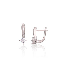 Silver earrings with 'english' lock, 2.3 g, Silver 925 fineness, Rhodium (Plating), Zirkons