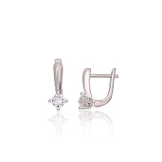 Silver earrings with 'english' lock, 2.4 g, Silver 925 fineness, Rhodium (Plating), Zirkons