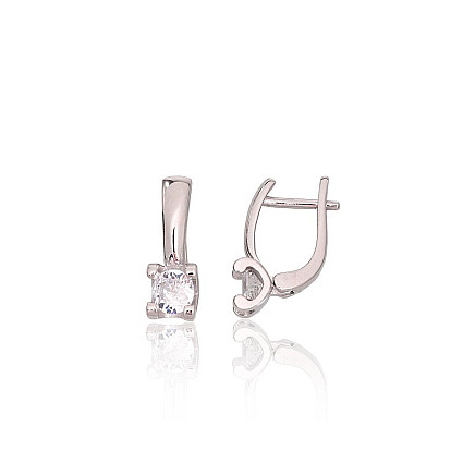 English lock,  - Silver earrings with english lock, 2.6 g, Silver 925 fineness, Rhodium (Plating), Zirkons