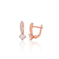 Silver earrings with 'english' lock, 2.4 g, Silver 925 fineness, red gold (Plating), Zirkons