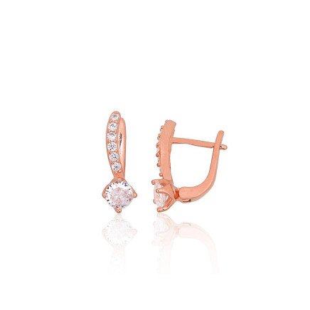 English lock,  - Silver earrings with english lock, 2.5 g, Silver 925 fineness, red gold (Plating), Zirkons
