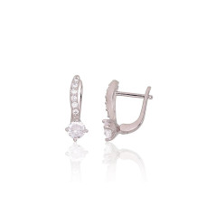 Silver earrings with 'english' lock, 2.5 g, Silver 925 fineness, Rhodium (Plating), Zirkons