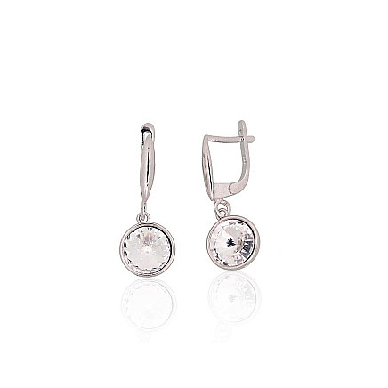 English lock,  - Silver earrings with english lock, 4.4 g, Silver 925 fineness, Rhodium (Plating), Crystals