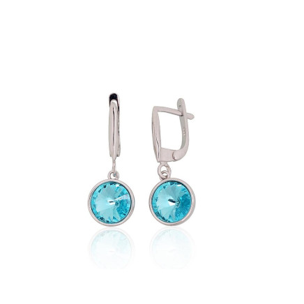 English lock,  - Silver earrings with english lock, 4.5 g, Silver 925 fineness, Rhodium (Plating), Crystals