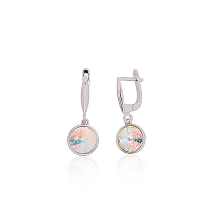 English lock,  - Silver earrings with english lock, 4.4 g, Silver 925 fineness, Rhodium (Plating), Crystals