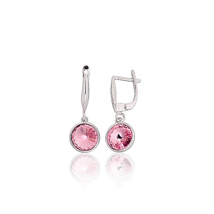English lock,  - Silver earrings with english lock, 4.5 g, Silver 925 fineness, Rhodium (Plating), Crystals