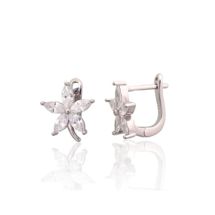 English lock,  - Silver earrings with english lock, 2.7 g, Silver 925 fineness, Rhodium (Plating), Zirkons
