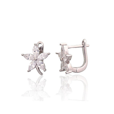 English lock,  - Silver earrings with english lock, 2.8 g, Silver 925 fineness, Rhodium (Plating), Zirkons