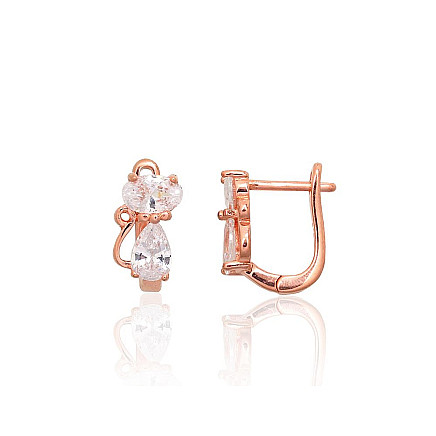 English lock,  - Silver earrings with english lock, 2.7 g, Silver 925 fineness, red gold (Plating), Zirkons
