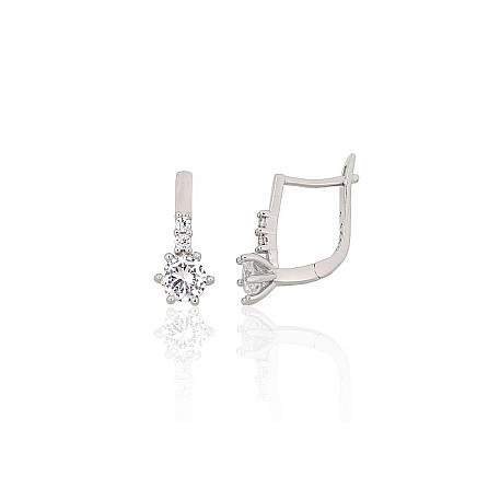 На английском замке,  - Серебряные серьги на английском замке, 1.8 g, Серебро 925 проба, родий (покрытие), Цирконы