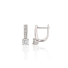 Silver earrings with 'english' lock, 2.5 g, Silver 925 fineness, Rhodium (Plating), Zirkons