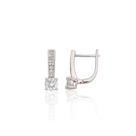 English lock,  - Silver earrings with english lock, 2.5 g, Silver 925 fineness, Rhodium (Plating), Zirkons