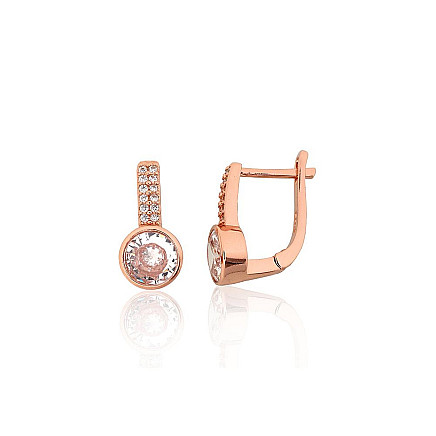 English lock,  - Silver earrings with english lock, 3.3 g, Silver 925 fineness, red gold (Plating), Zirkons
