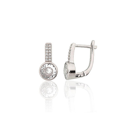 English lock,  - Silver earrings with english lock, 3.2 g, Silver 925 fineness, Rhodium (Plating), Zirkons