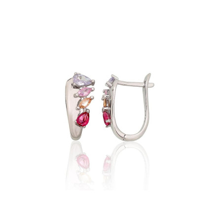 English lock,  - Silver earrings with english lock, 2.7 g, Silver 925 fineness, Rhodium (Plating), Zirkons