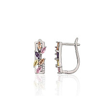 Silver earrings with 'english' lock, 3.8 g, Silver 925 fineness, Rhodium (Plating), Zirkons
