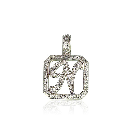 Letters, Letter N - Silver pendant, Silver 925 fineness, Rhodium (Plating), Zirkons