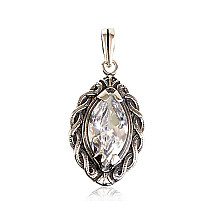 Серебряный кулон, Серебро 925 проба, оксид (покрытие), Цирконы